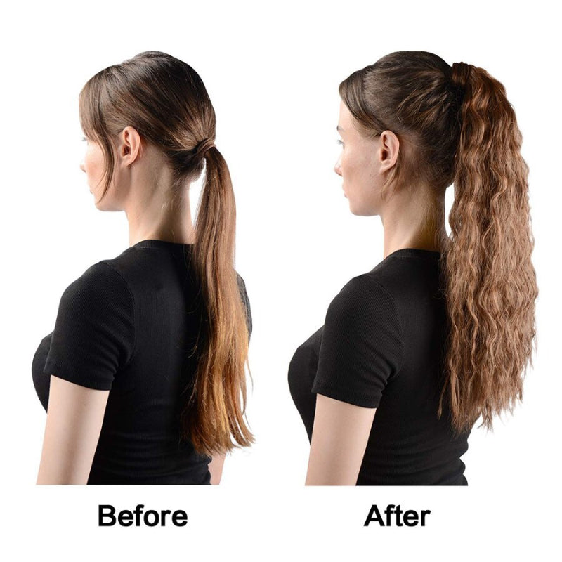 Women's Clip-In Ponytail Hair Extension Brown Synthetic Long Corn Waves 8