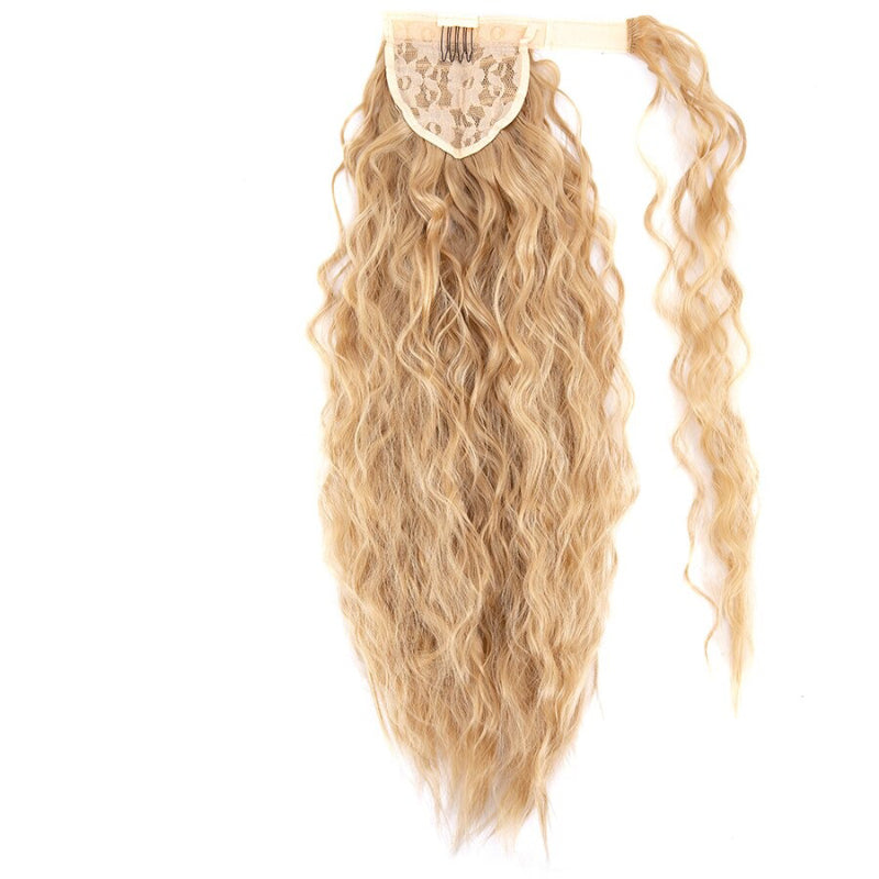 Women's Clip-In Ponytail Hair Extension Brown Synthetic Long Corn Waves 9