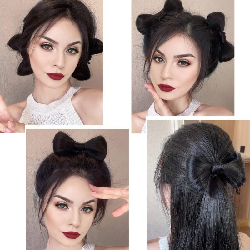 Women's Clip-in Hair Extensions Pink High-Temperature Fiber with Bow Detail 2