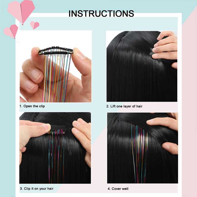 Women's Clip-on Hair Extension Glitter 24in High-Temperature Fiber 2