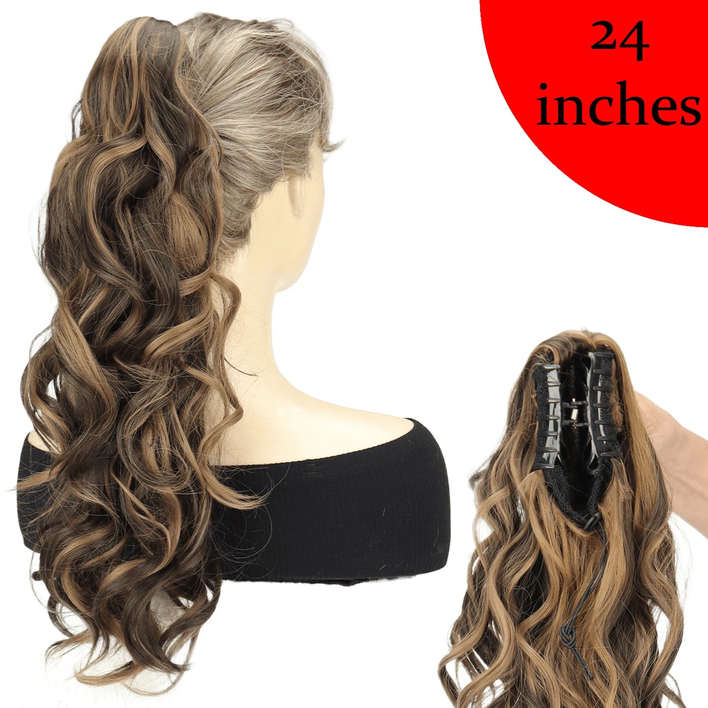 Women's Clip In Ponytail Extension 18 Inch Wavy Black Brown Synthetic 10