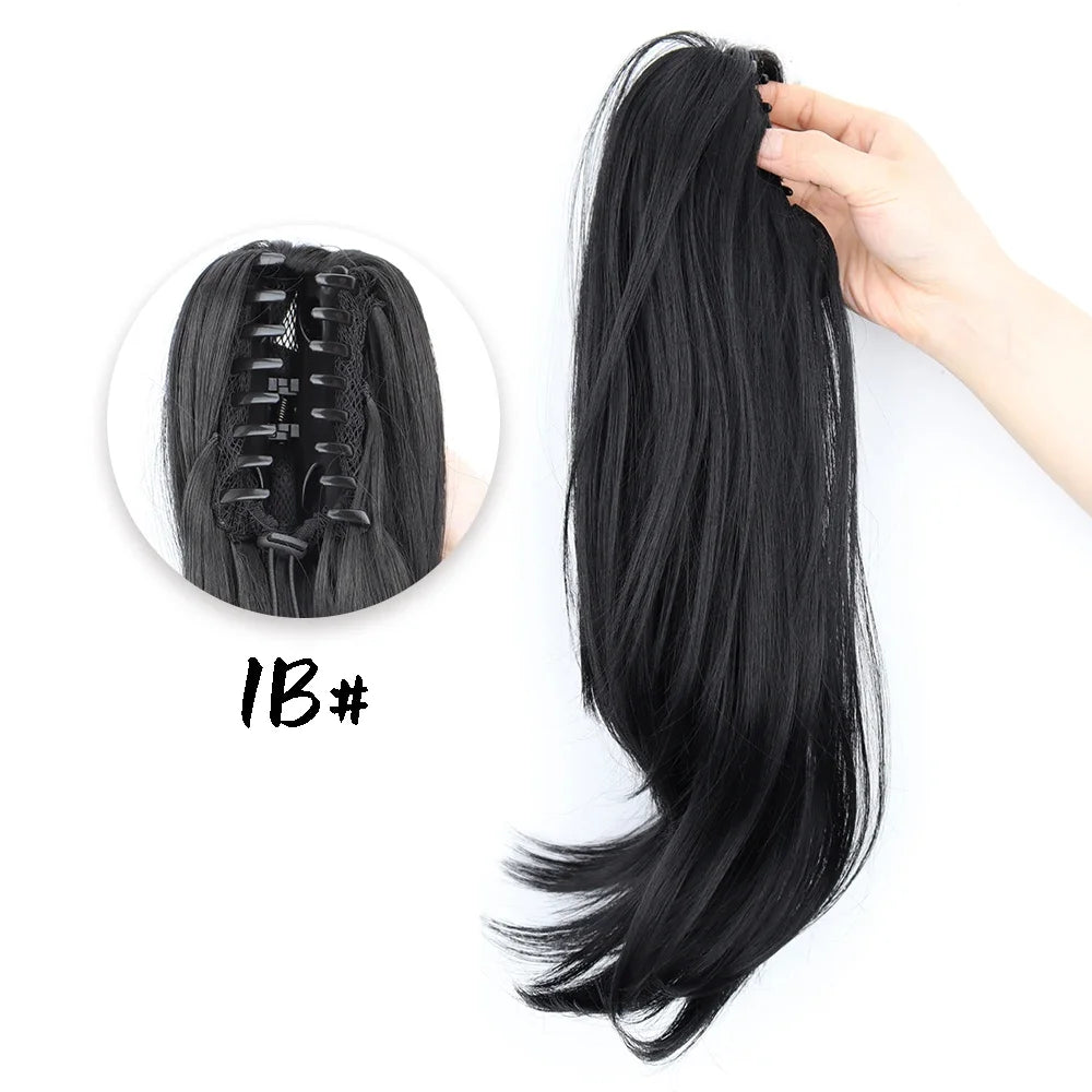 Women's Clip In Ponytail Extension 18 Inch Wavy Black Brown Synthetic 11
