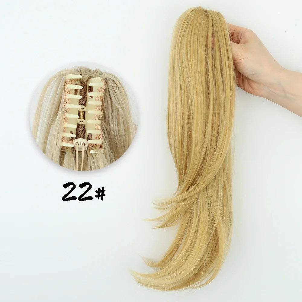 Women's Clip In Ponytail Extension 18 Inch Wavy Black Brown Synthetic 12