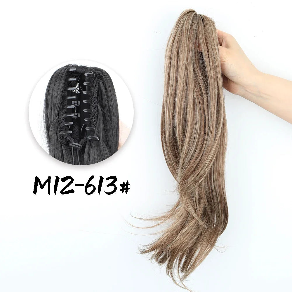 Women's Clip In Ponytail Extension 18 Inch Wavy Black Brown Synthetic 13
