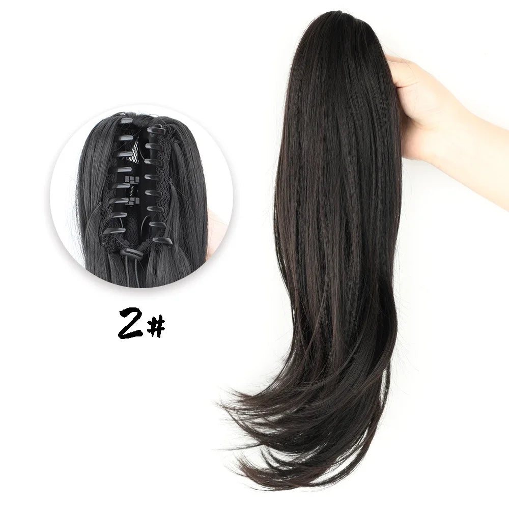 Women's Clip In Ponytail Extension 18 Inch Wavy Black Brown Synthetic 14