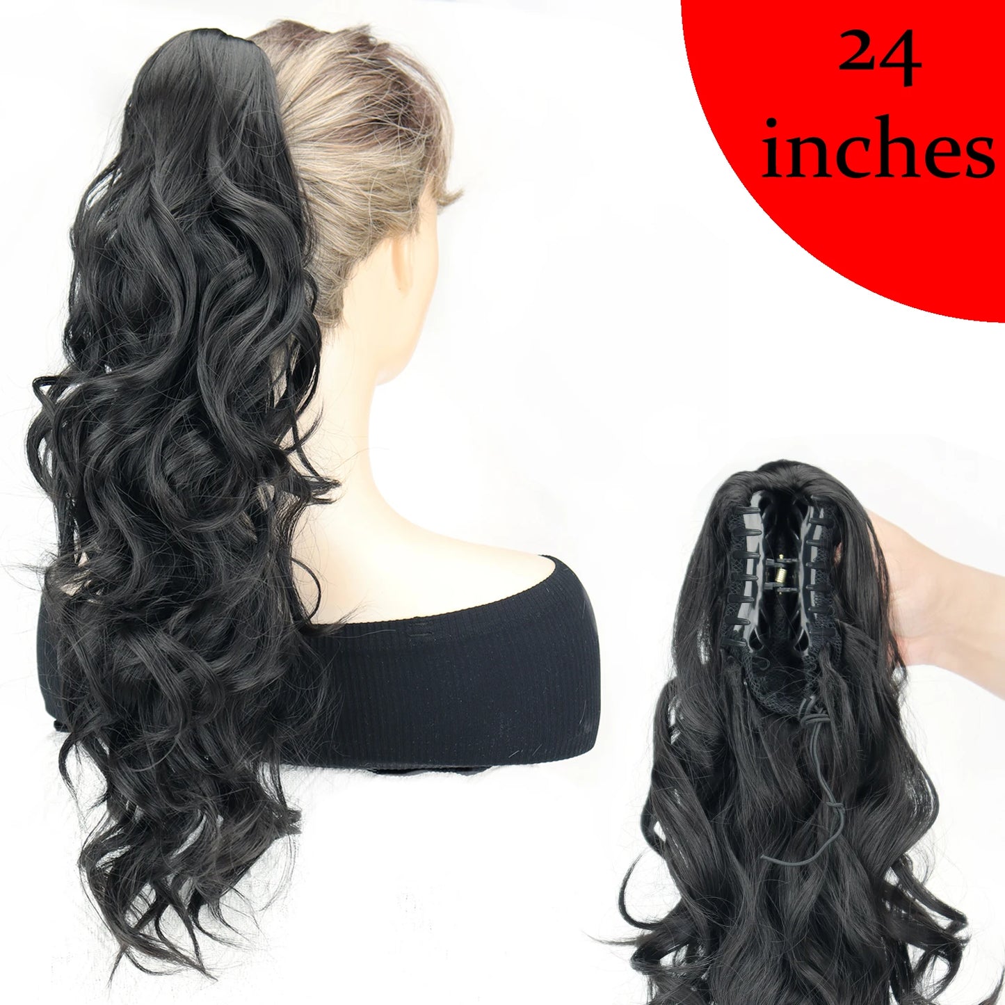 Women's Clip In Ponytail Extension 18 Inch Wavy Black Brown Synthetic 15