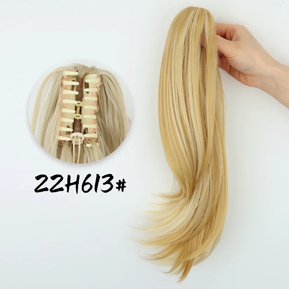 Women's Clip In Ponytail Extension 18 Inch Wavy Black Brown Synthetic 16