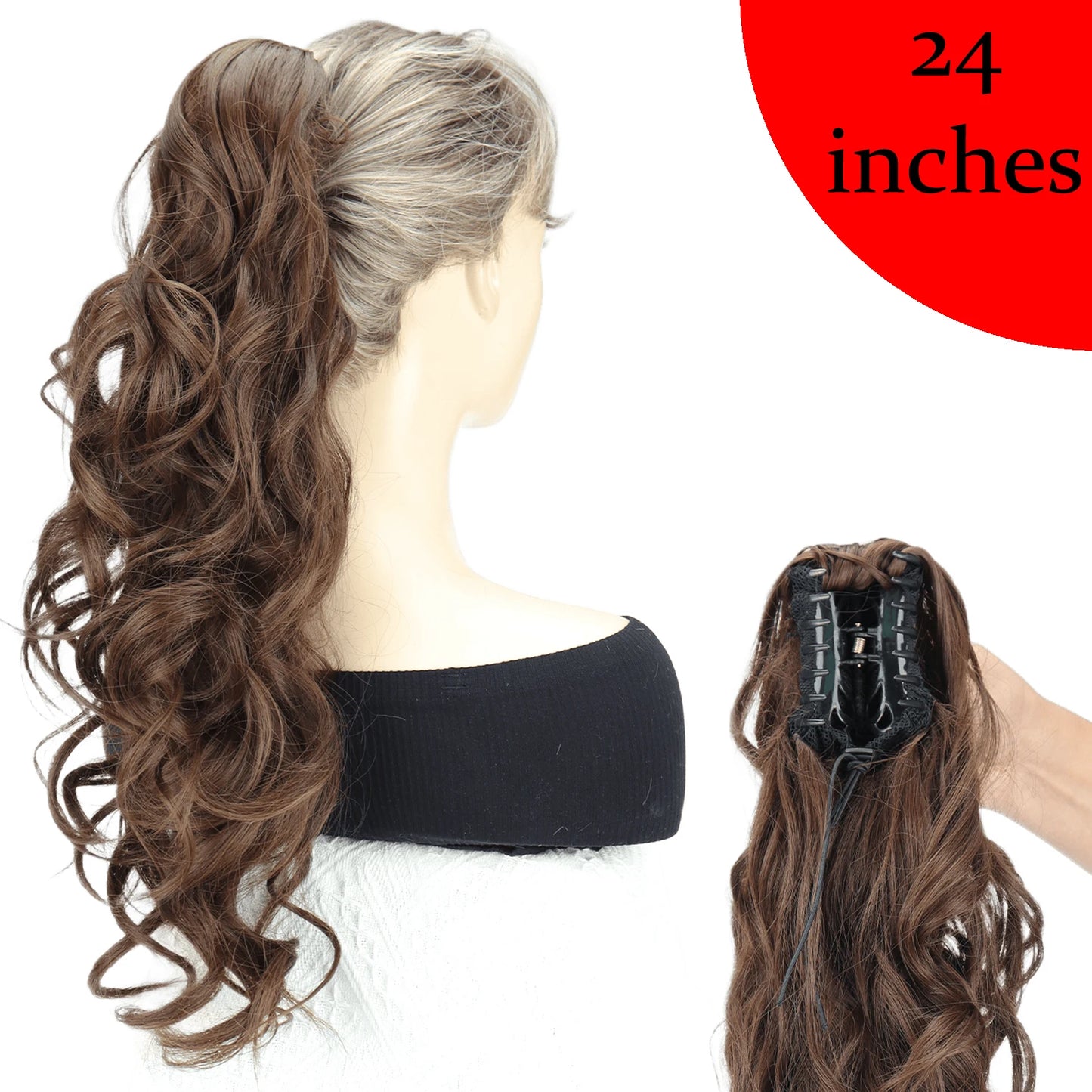 Women's Clip In Ponytail Extension 18 Inch Wavy Black Brown Synthetic 19