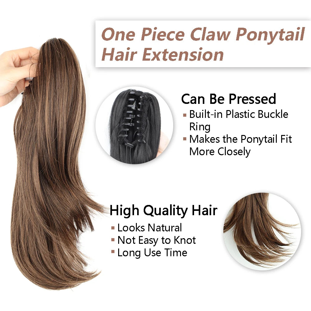 Women's Clip In Ponytail Extension 18 Inch Wavy Black Brown Synthetic 2