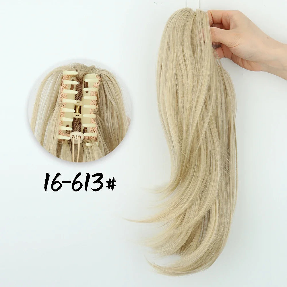 Women's Clip In Ponytail Extension 18 Inch Wavy Black Brown Synthetic 20