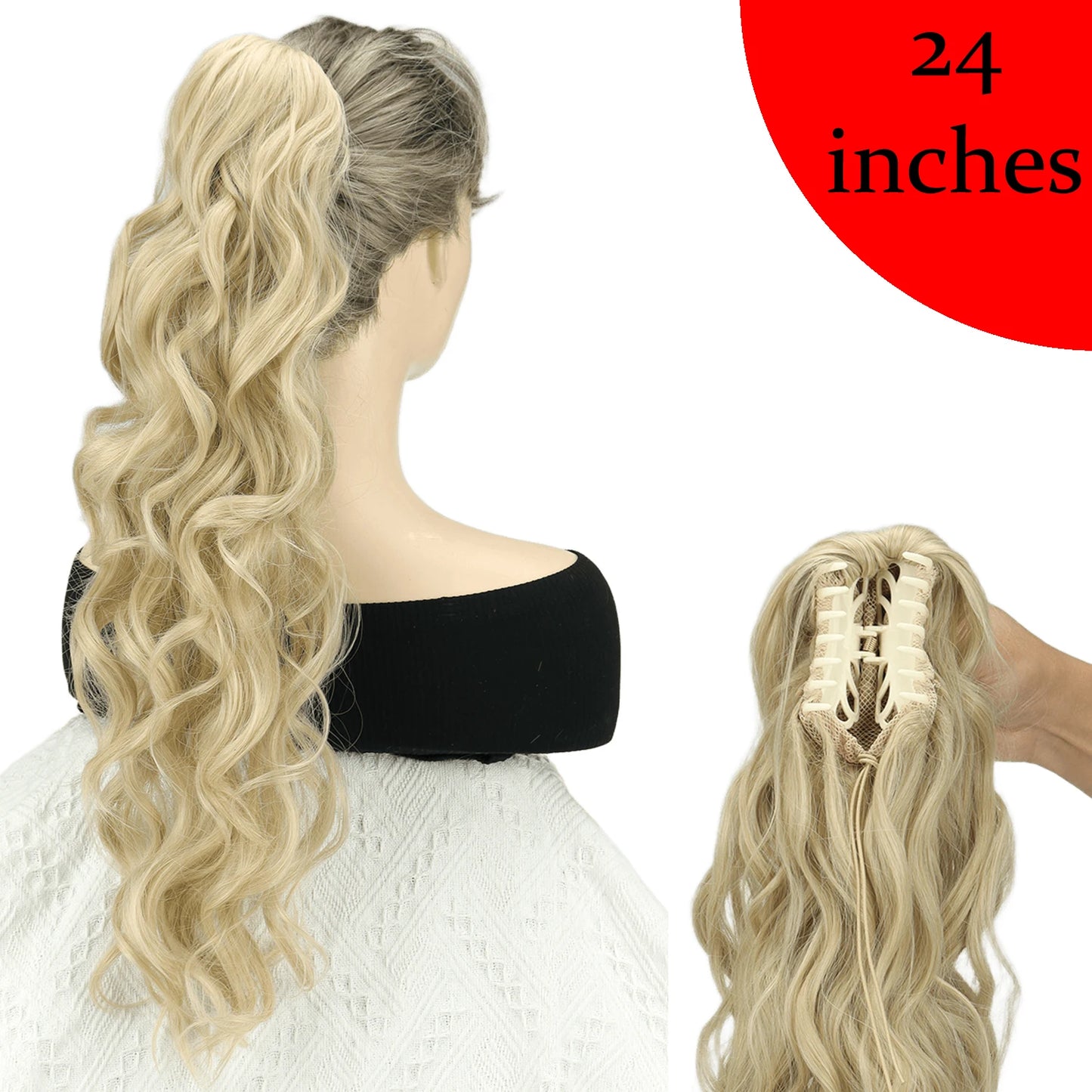 Women's Clip In Ponytail Extension 18 Inch Wavy Black Brown Synthetic 21
