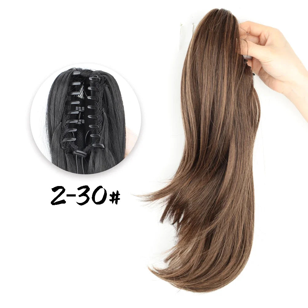 Women's Clip In Ponytail Extension 18 Inch Wavy Black Brown Synthetic 22