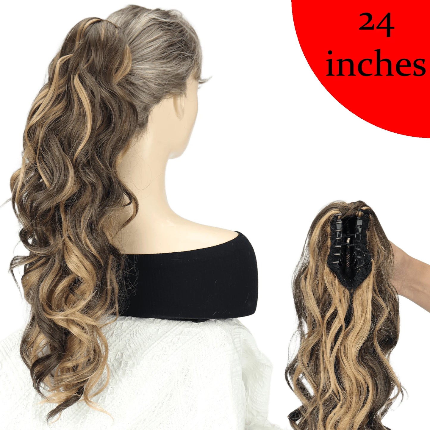 Women's Clip In Ponytail Extension 18 Inch Wavy Black Brown Synthetic 23