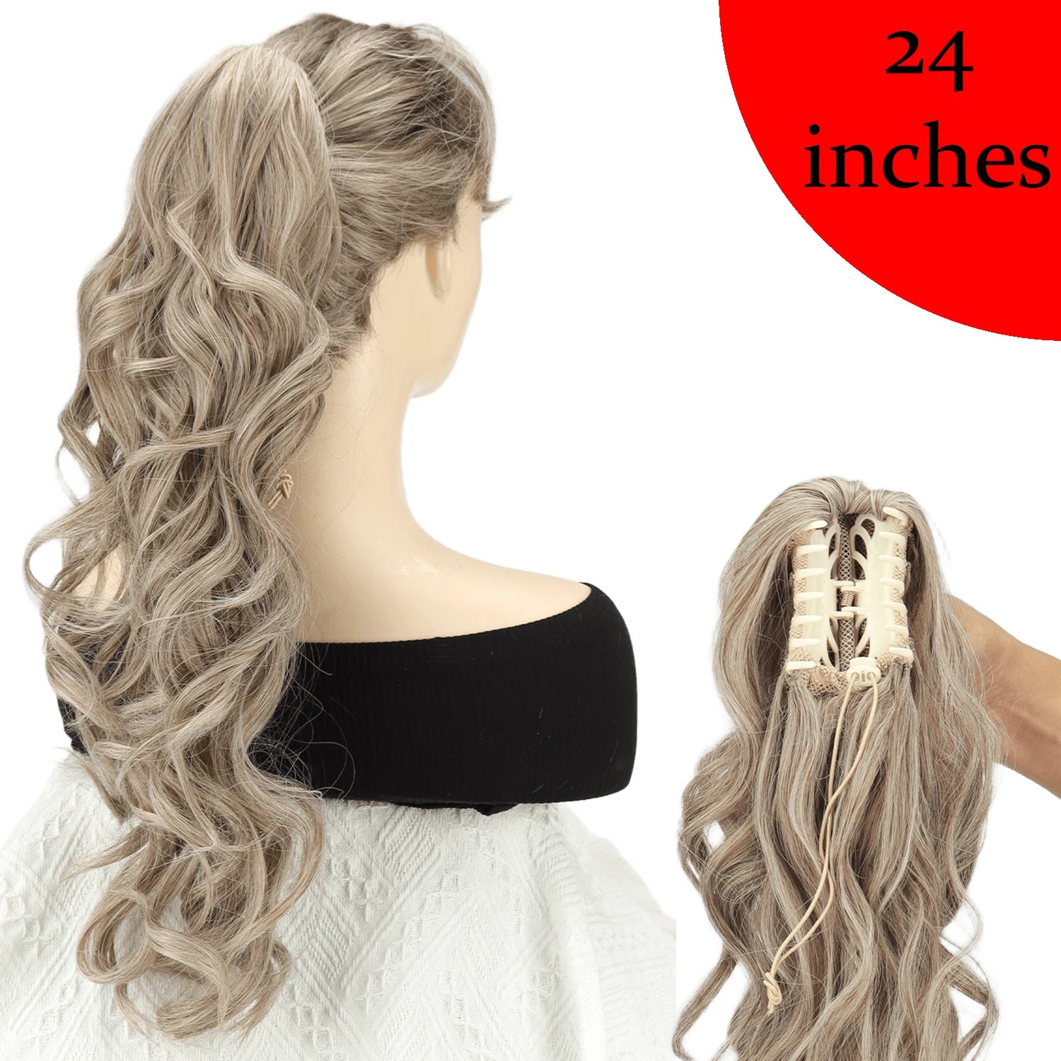 Women's Clip In Ponytail Extension 18 Inch Wavy Black Brown Synthetic 6