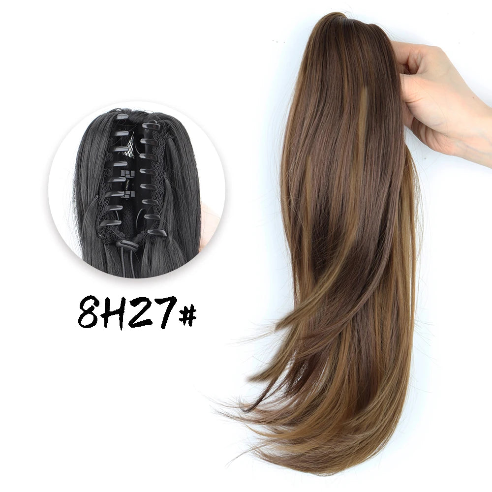Women's Clip In Ponytail Extension 18 Inch Wavy Black Brown Synthetic 7