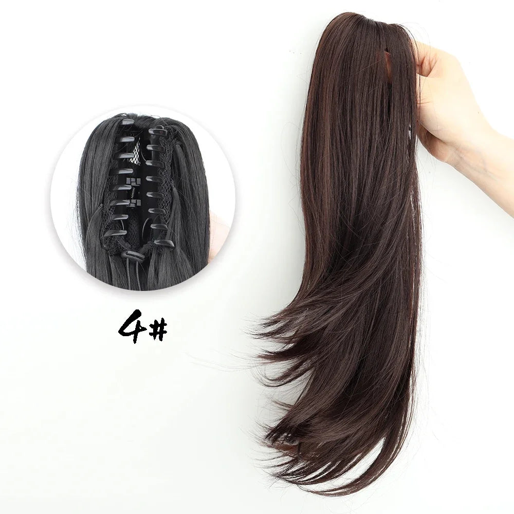 Women's Clip In Ponytail Extension 18 Inch Wavy Black Brown Synthetic 9