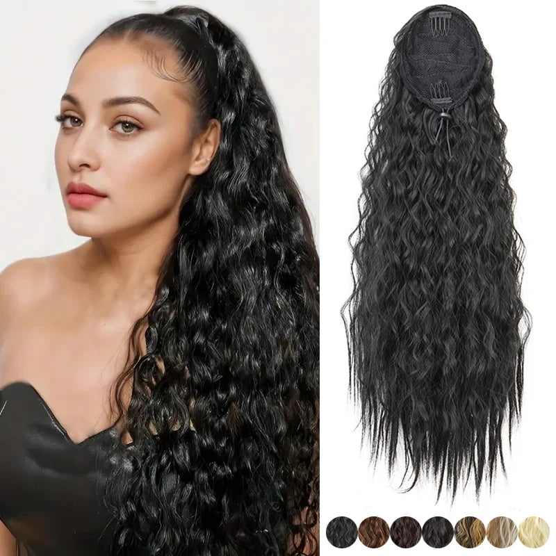 Women's Clip In Ponytail Extension 22 Inch Kinky Wave Synthetic Fiber 0