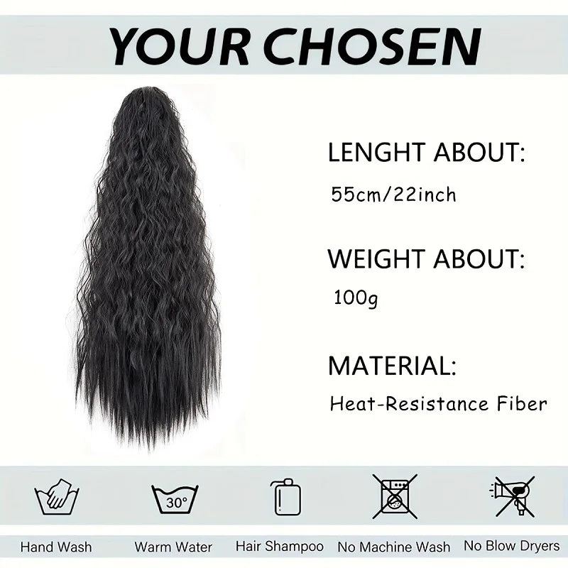 Women's Clip In Ponytail Extension 22 Inch Kinky Wave Synthetic Fiber 2