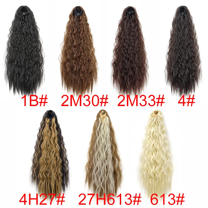 Women's Clip In Ponytail Extension 22 Inch Kinky Wave Synthetic Fiber 3
