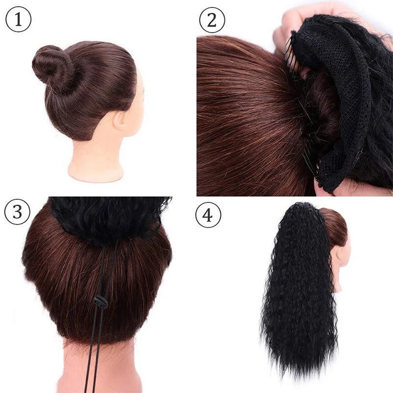 Women's Clip In Ponytail Extension 22 Inch Kinky Wave Synthetic Fiber 4