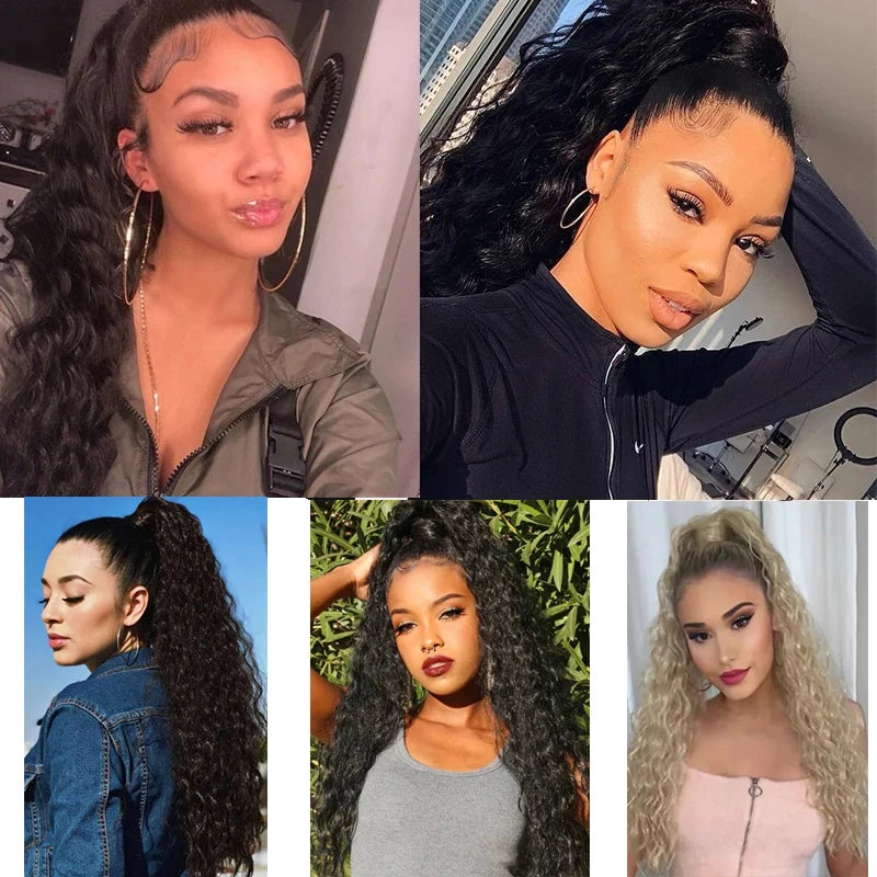 Women's Clip In Ponytail Extension 22 Inch Kinky Wave Synthetic Fiber 5