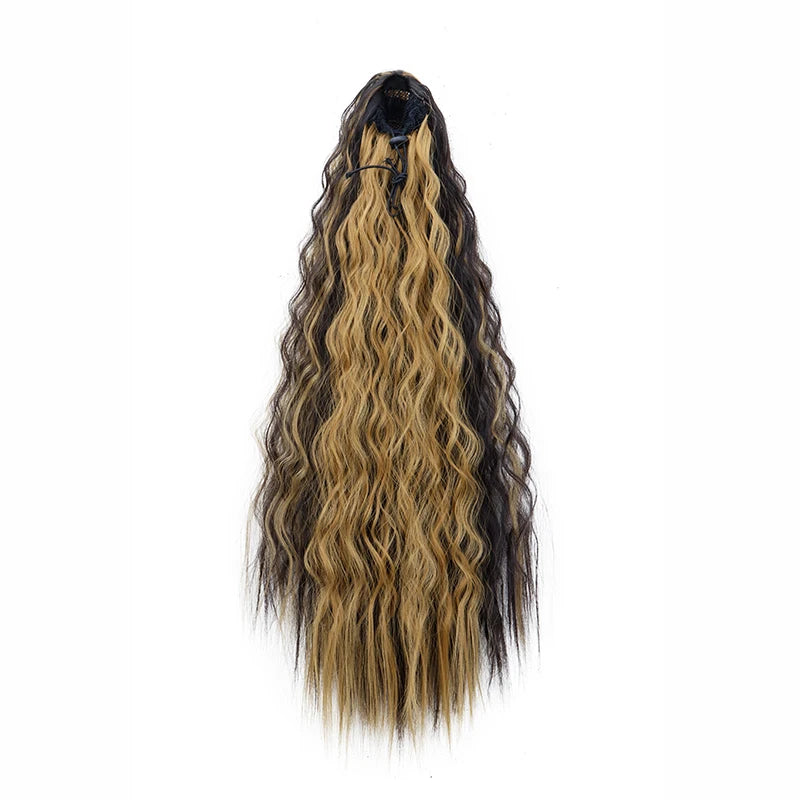 Women's Clip In Ponytail Extension 22 Inch Kinky Wave Synthetic Fiber 9