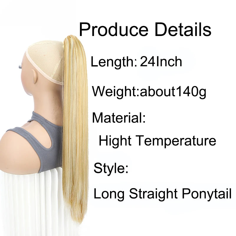 Women's Clip In Ponytail Extension 24 Inch Synthetic Heat Resistant Blonde Black 1