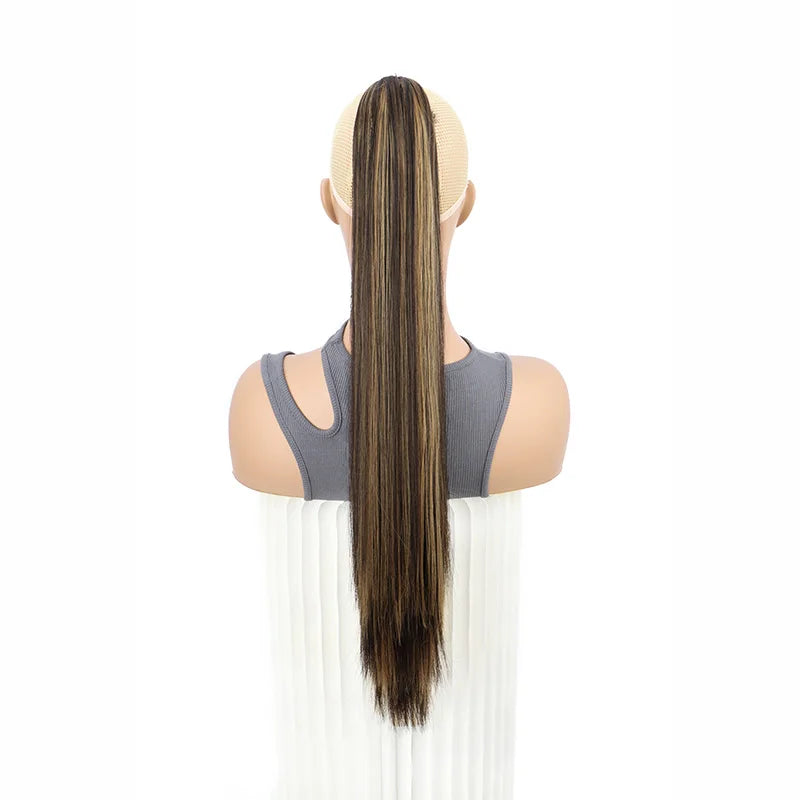 Women's Clip In Ponytail Extension 24 Inch Synthetic Heat Resistant Blonde Black 11