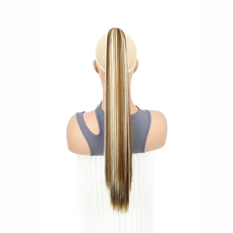 Women's Clip In Ponytail Extension 24 Inch Synthetic Heat Resistant Blonde Black 15