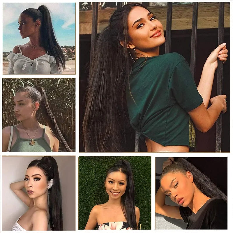 Women's Clip In Ponytail Extension 24 Inch Synthetic Heat Resistant Blonde Black 5