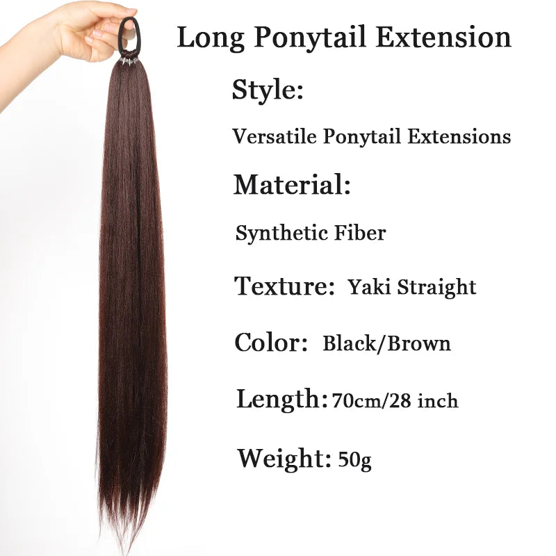 Women's Clip In Ponytail Extension 28 Inch Black Brown Synthetic 1
