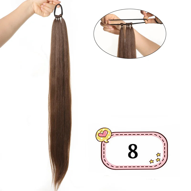 Women's Clip In Ponytail Extension 28 Inch Black Brown Synthetic 10