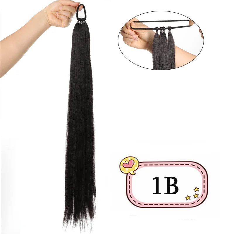 Women's Clip In Ponytail Extension 28 Inch Black Brown Synthetic 11