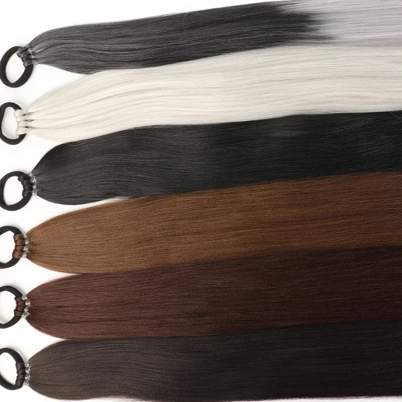 Women's Clip In Ponytail Extension 28 Inch Black Brown Synthetic 4