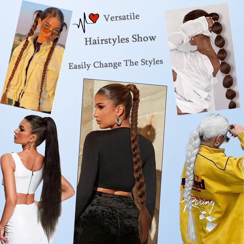 Women's Clip In Ponytail Extension 28 Inch Black Brown Synthetic 5