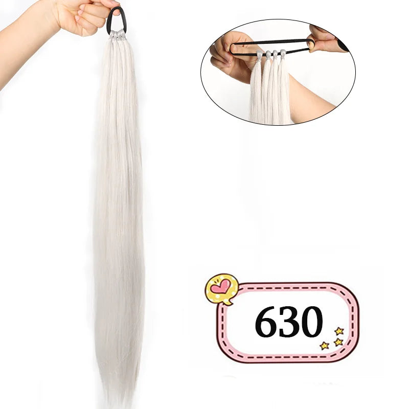 Women's Clip In Ponytail Extension 28 Inch Black Brown Synthetic 6