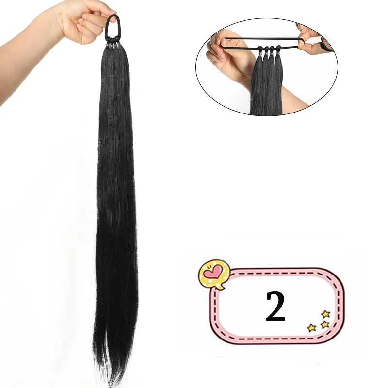 Women's Clip In Ponytail Extension 28 Inch Black Brown Synthetic 7
