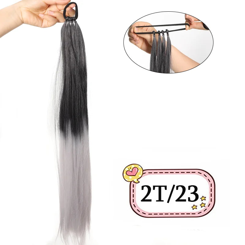 Women's Clip In Ponytail Extension 28 Inch Black Brown Synthetic 9