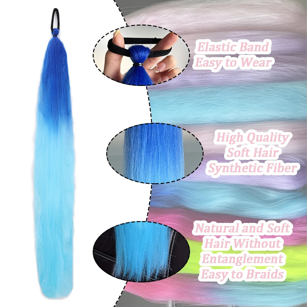Women's Clip In Ponytail Extension Multi-Color Synthetic Long Hairpiece 2