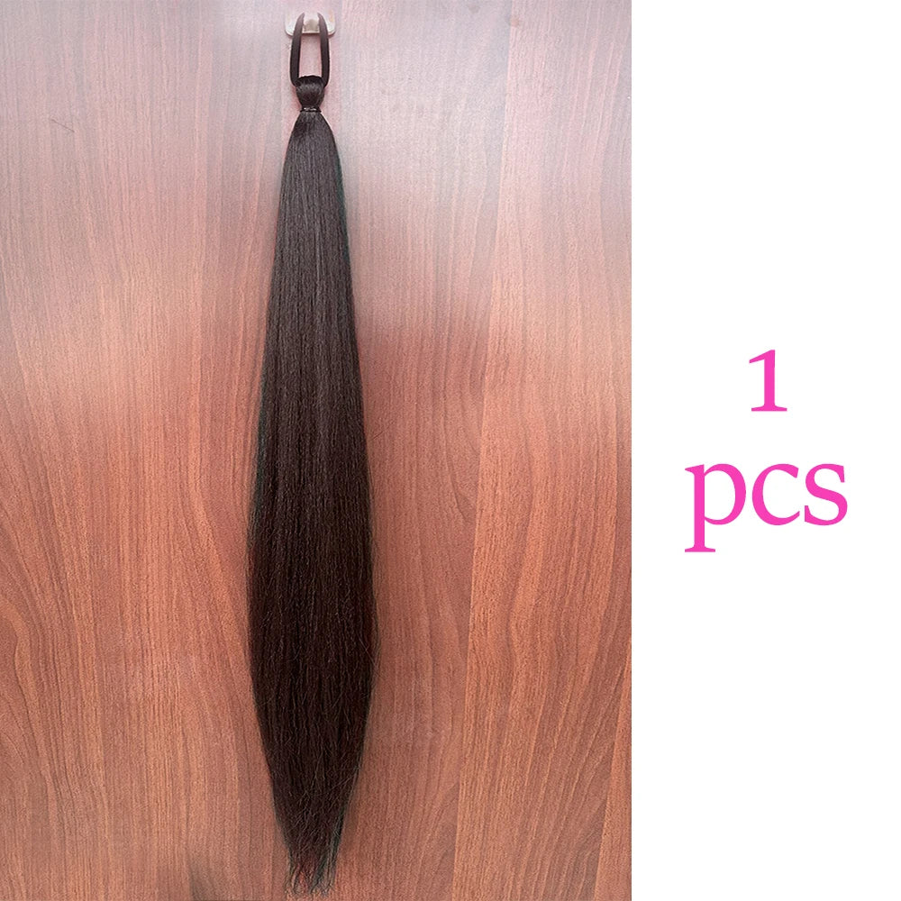 Women's Clip In Ponytail Extension Multi-Color Synthetic Long Hairpiece 34