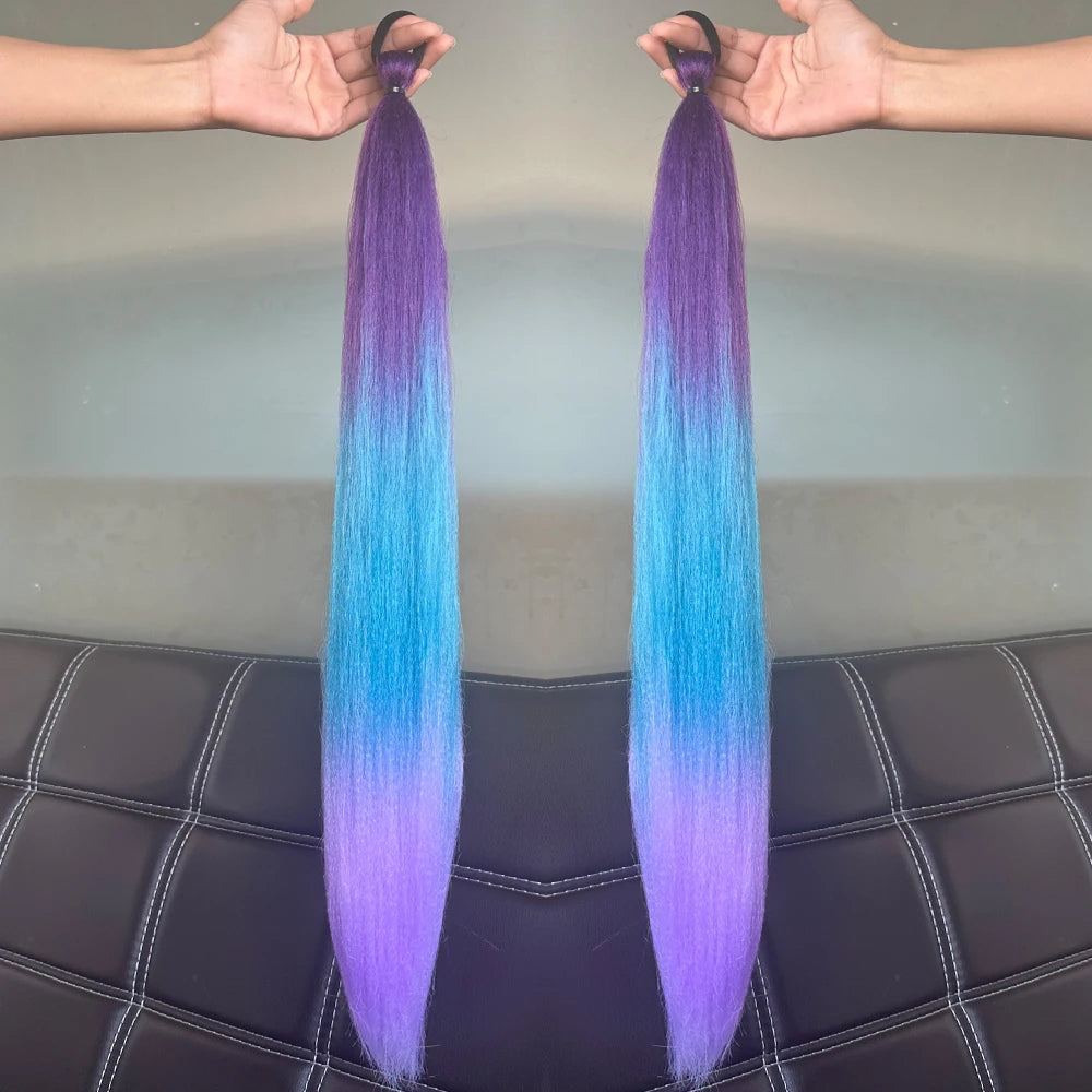 Women's Clip In Ponytail Extension Multi-Color Synthetic Long Hairpiece 35