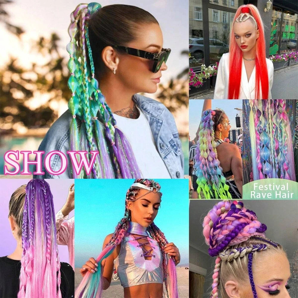 Women's Clip In Ponytail Extension Multi-Color Synthetic Long Hairpiece 5