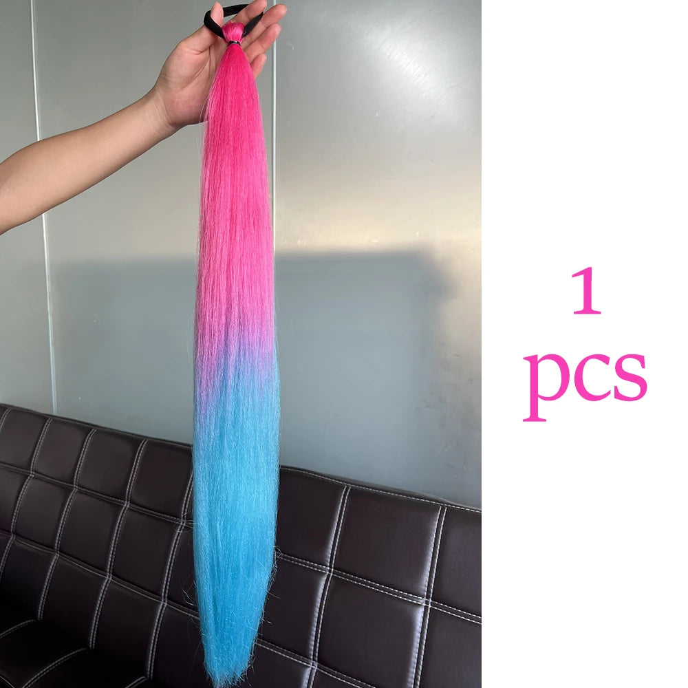 Women's Clip In Ponytail Extension Multi-Color Synthetic Long Hairpiece 9