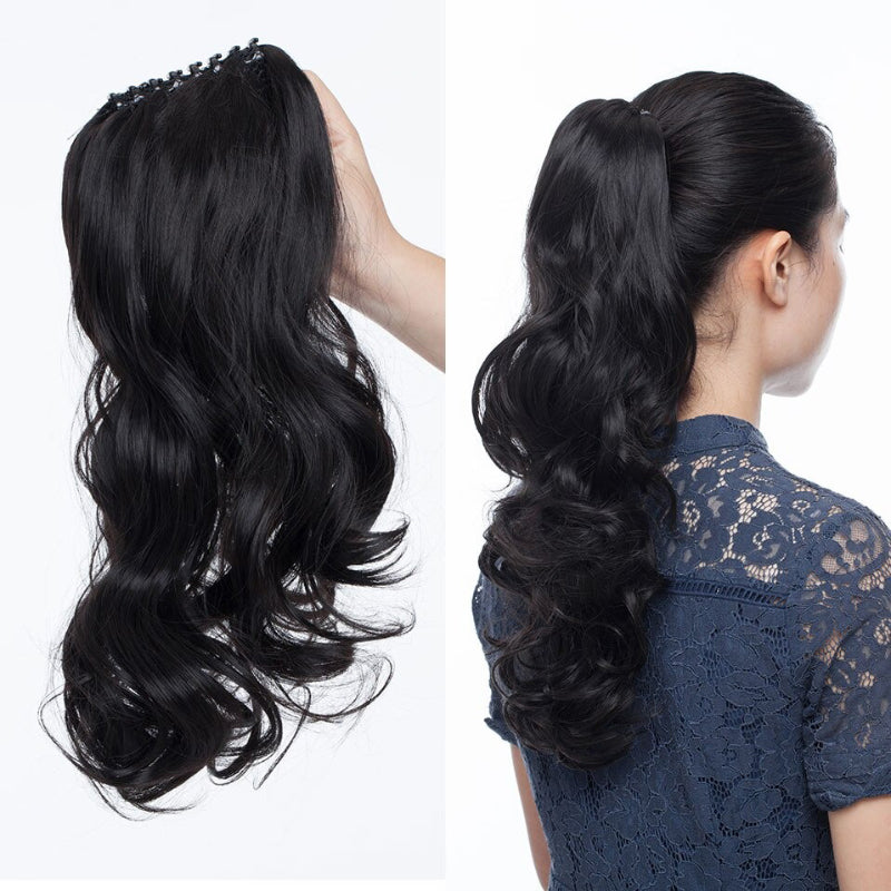 Women's Clip In Ponytail Extension Straight Wavy High-Temperature Fiber 2