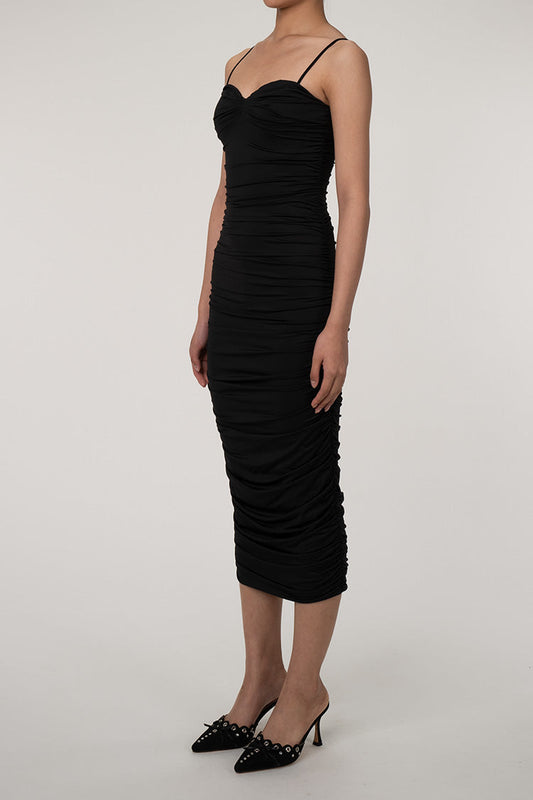 Women's Cocktail Dress Black Stretch Fabric Midi 1