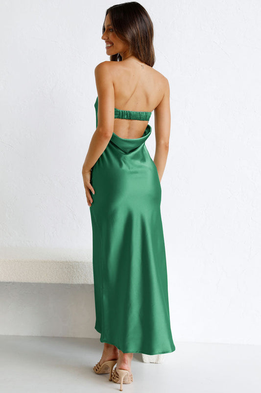 Women's Cocktail Dress Green Polyester Strapless Midi 1