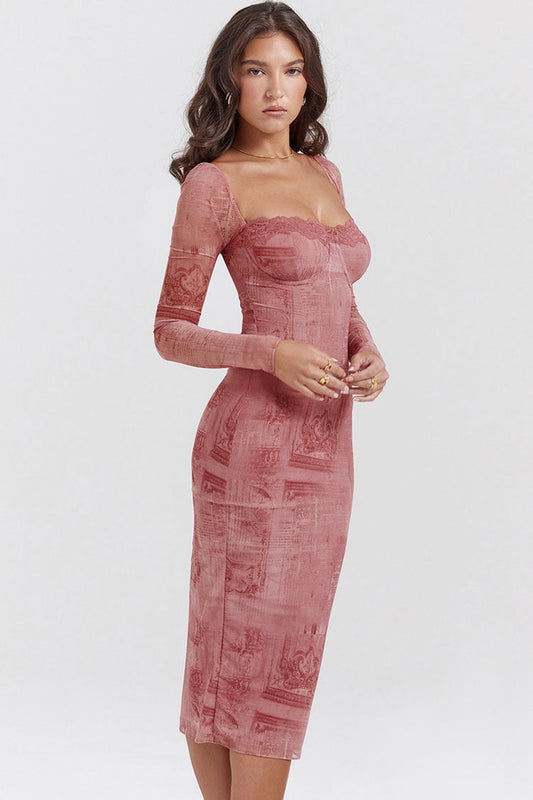 Women's Cocktail Dress Hot Pink Lace Bodycon