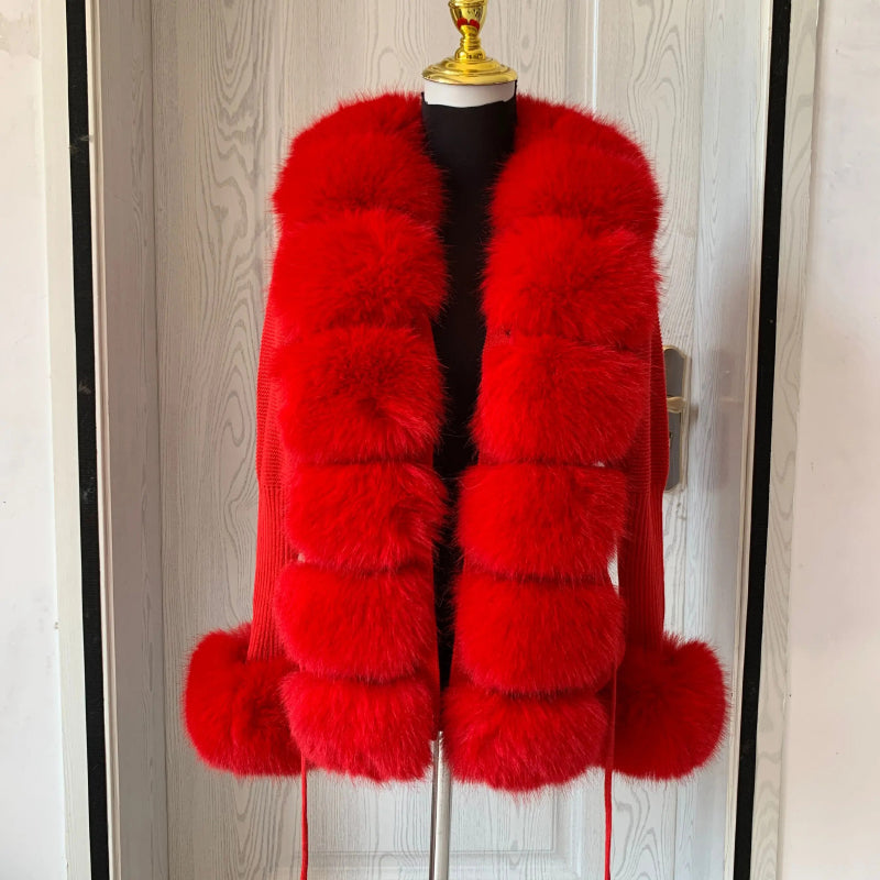 Women's Cozy Faux Fur Knitted Winter Fashion Cardigan Sweater 10