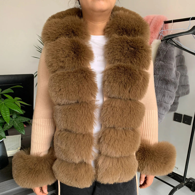 Women's Cozy Faux Fur Knitted Winter Fashion Cardigan Sweater 1