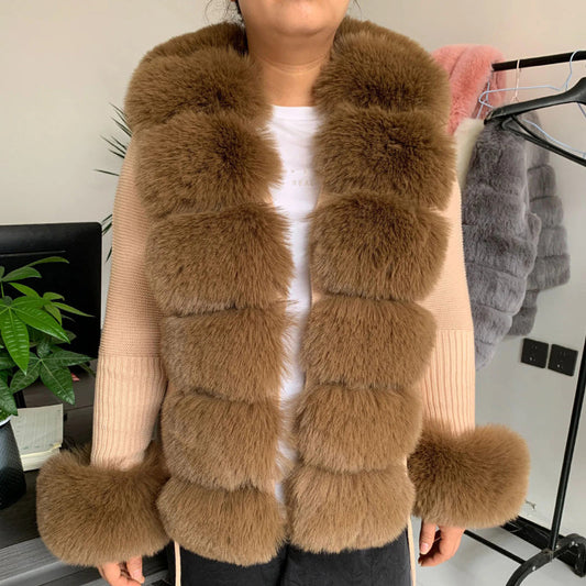 Women's Cozy Faux Fur Knitted Winter Fashion Cardigan Sweater 1
